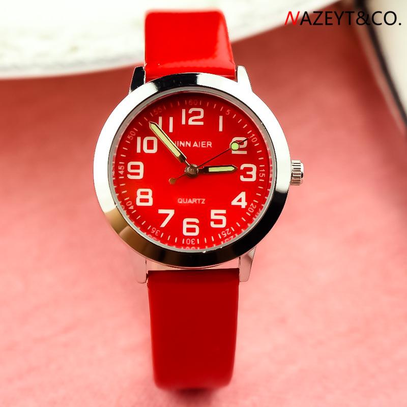 Kids' Educational Quartz Watch with Colorful Face, Luminous Hands, and Leather Strap