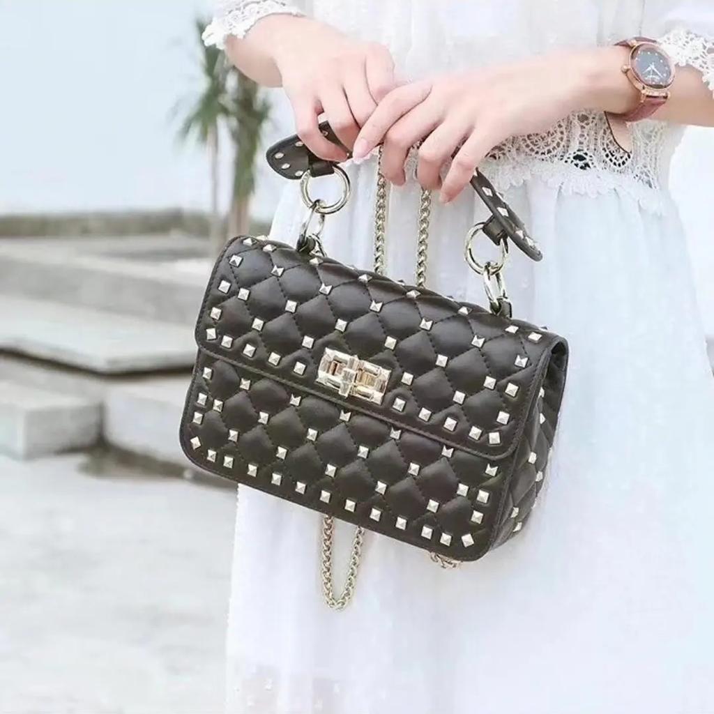 Rivet Diamond Grid Sheepskin Small Square Bag