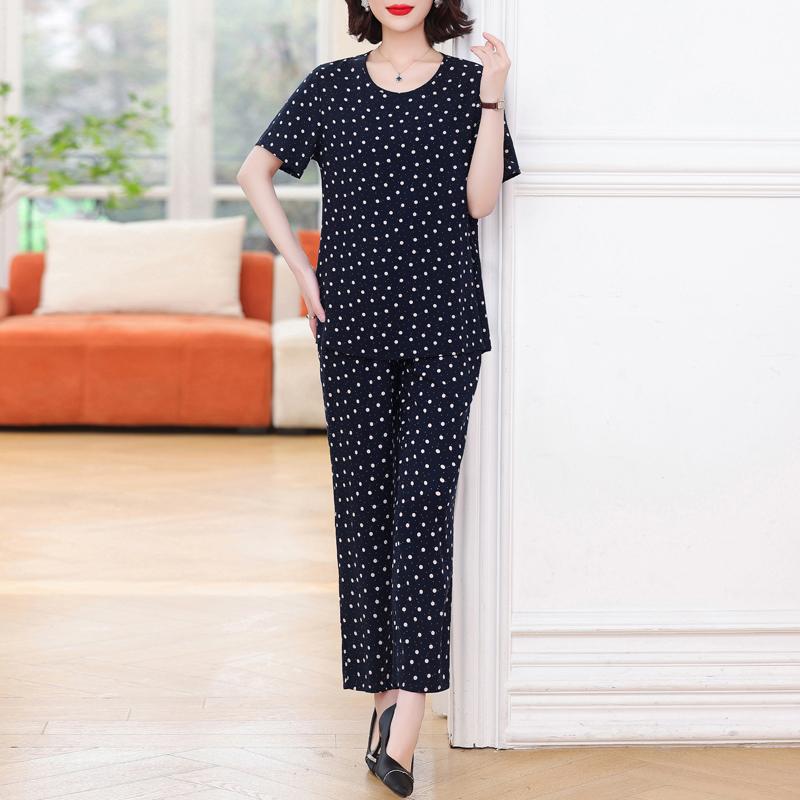 Plus Size Elegant 2 Piece Sets Womens Outfits Summer  Vintage Print Wide Legs Trouser Sets