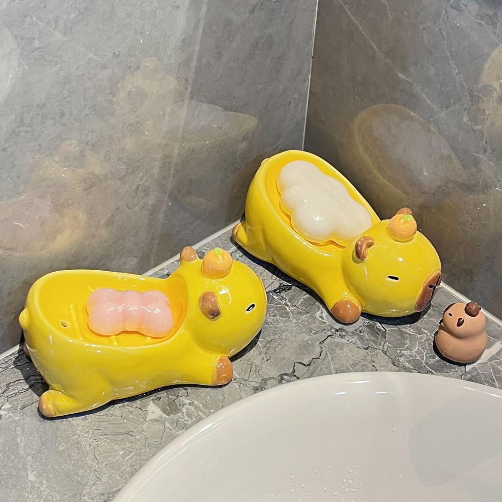 Capibala soap box drain rack bathroom household ceramic cute no water accumulation cartoon soap dish bathroom accessories