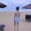 Macaron Blue Swimsuit Women's One-piece Skirt Type Pure Desire Wind Covering the Meat and Showing Thinness, Beautiful Backless Bow Soaking Hot Spring