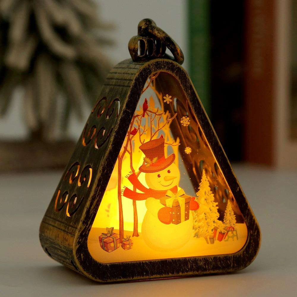 Button Battery Santa Claus Luminous Lamp Elk Deer Triangle Lantern Party