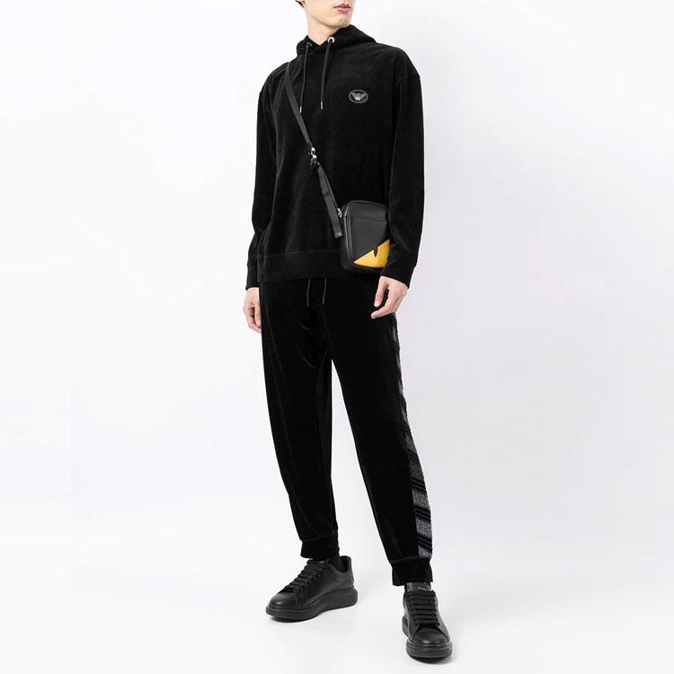 Emporio Armani Velvet Effect Logo Hoodie Men hoodies Black 6K1M89-1JDPZ-0999