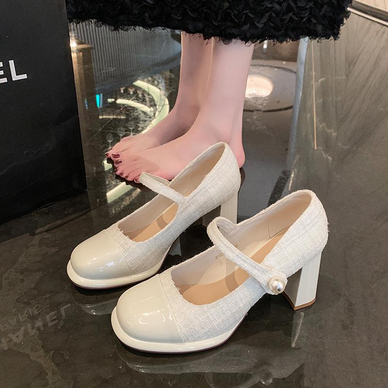 

French Evening Wind Mary Jane Shoes Women s Spring and Autumn Xiaoxiangfeng Single Shoes 2025 New with Skirt Temperament High Heels 39 чорний