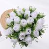18 Heads Real Happy Flower Mini 10 Colors Natural Simulated Rose Photography Photo Gift Crystal Grass Bouquet Home Decorative