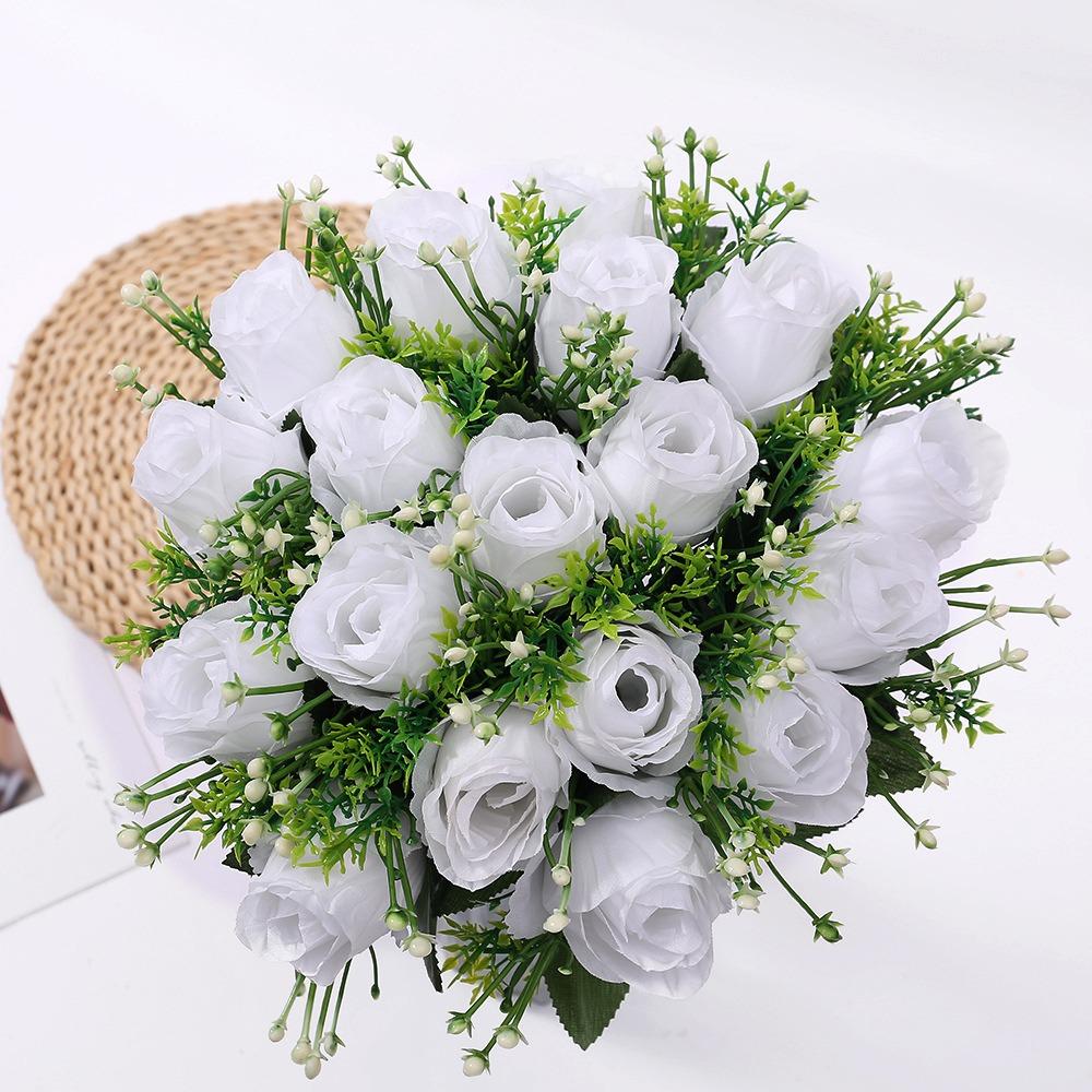 

10 Colors Real Happy Flower 18 Heads Natural Simulated Rose Crystal Grass Bouquet Home Decorative белый