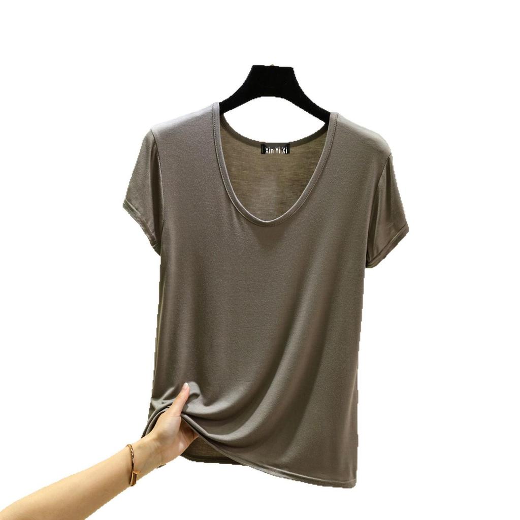 Women's Summer Cotton Crew Neck Short Sleeve Casual Elastic T-Shirt