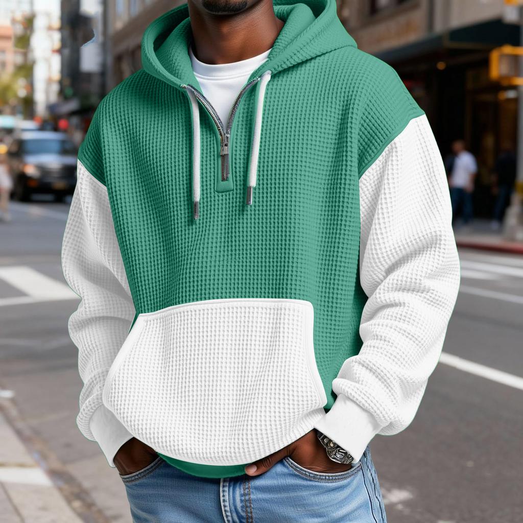 Sudadera con Capucha para Hombre de Moda Trendy con Media Cremallera, Pulóver, Textura Polar Gruesa