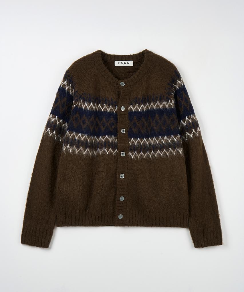 Nodu Diamond Hairy Brush Nordic Cardigan [Brown]
