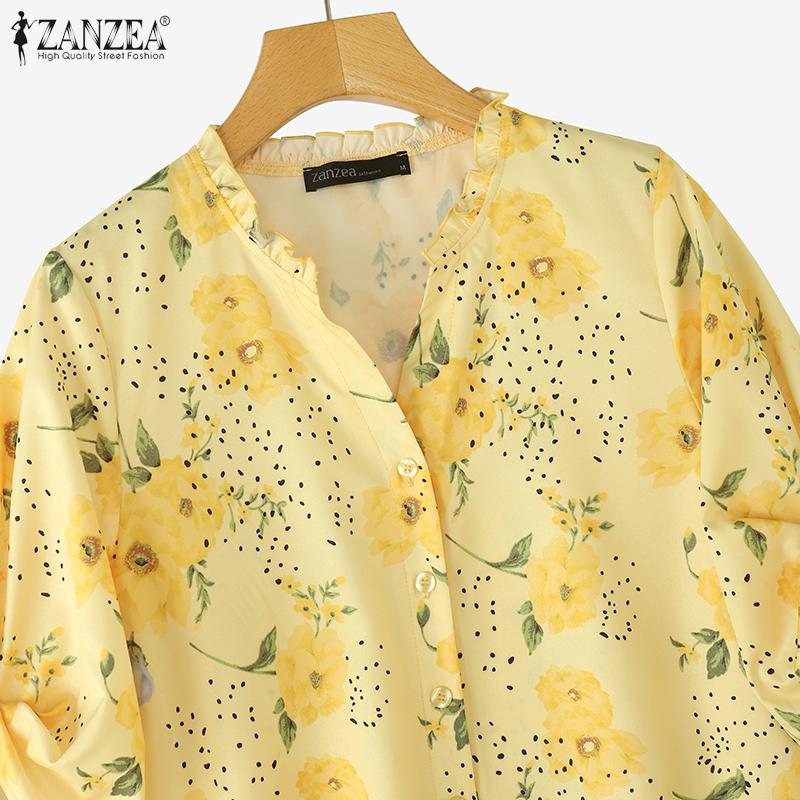 ZANZEA Women Casual V-Neck Summer 3/4 Sleeve Floral Print Blouse
