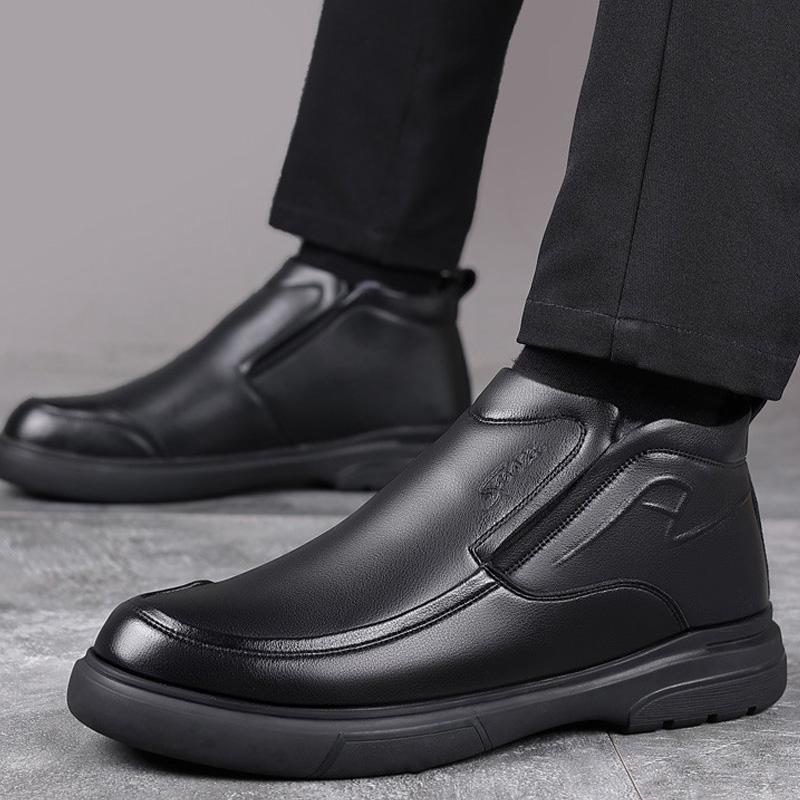 Pánské boty z pravé kůže s vlněnou kožešinou Zimní Pánské kotníkové boty Business Casual Muž Sněhule Pracovní obuv