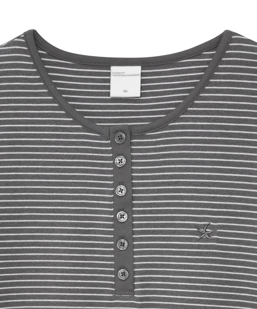 THE COLDEST MOMENT (W) Tcm Stripe Round Henley Neck T (Grey)