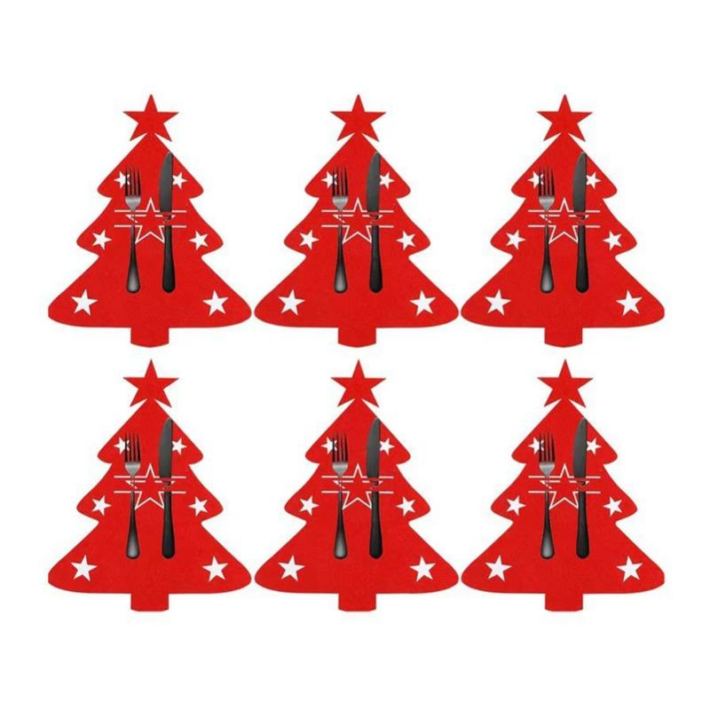 20/2pcs Christmas Cutlery Holders Xmas Tree Shaped Knife Fork Spoon Holder Bags Tableware Pockets Organizer Bag Party Home Decor