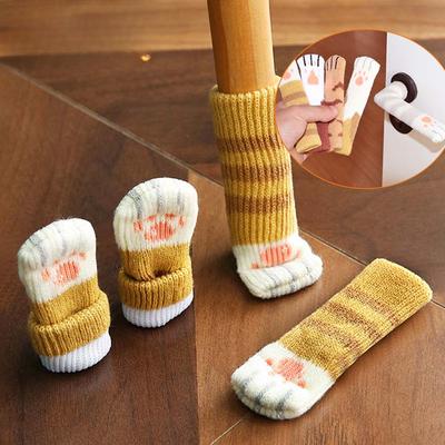 Lot de 4 couvre-pieds de chaise antidérapants, chaussettes tricotées en forme de griffes de chat, tapis de protection de sol résistant à l'usure, 6 à 17 cm