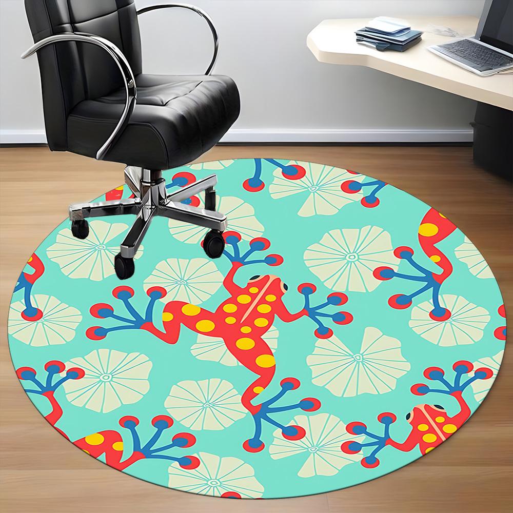 1PC Frog Floral Office Round Area Rug, Mat Suitable For Office, Under Office Chairs Bedroom Living Room Home Decor, Room Deco