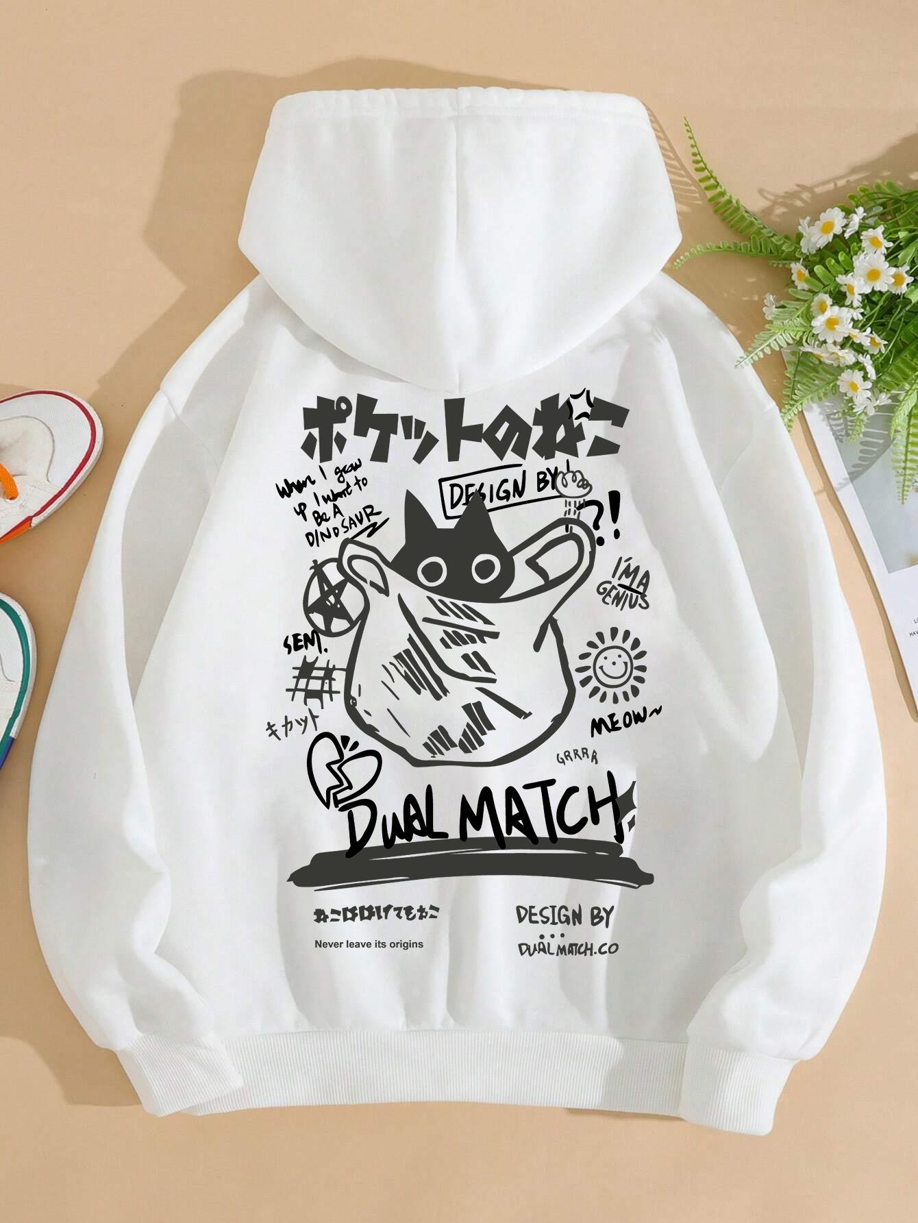 Men s and women s hoodies with cat pattern prints, loose pullovers and hoodies 2XL