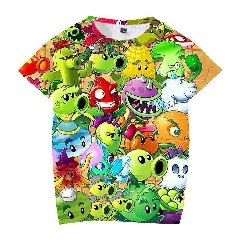 Summer New Plant Vs. Zombie Cartoon Crew Neck 3D Printing Trend T-shirt