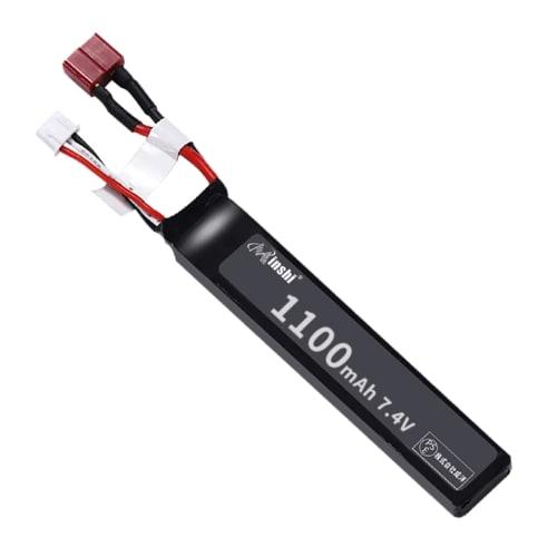 MINSHI RC LiPo Battery, 7.4V 1100mAh 2S 25C Compatible LiPo Battery with T-Plug, 105x20x11mm, for RC Cars and Trucks