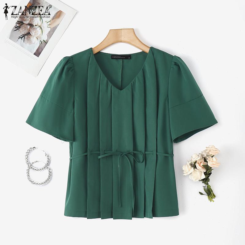 ZANZEA Women Casual V-Neck Summer Short Sleeve Blouse