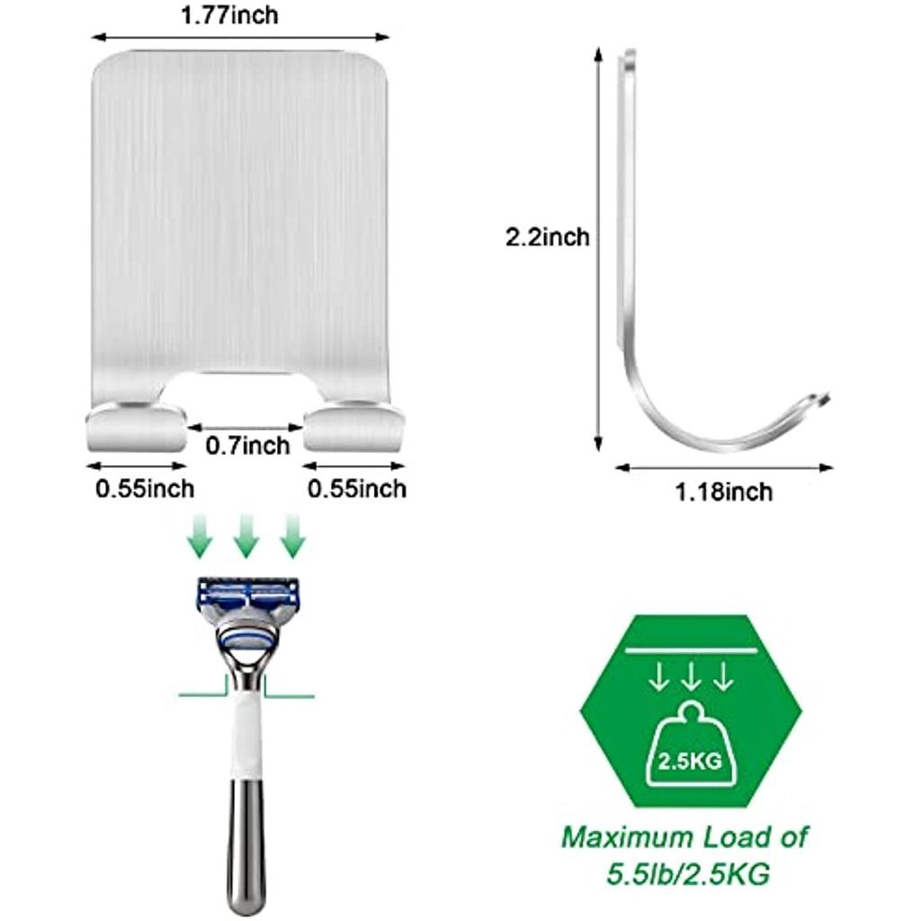 Confezione da 2 Porta Rasoio Ganci Multifunzione Acciaio Inossidabile Autoadesivo Porta Rasoio Muro Impermeabile Ganci da Bagno Senza Foratura (Argento)