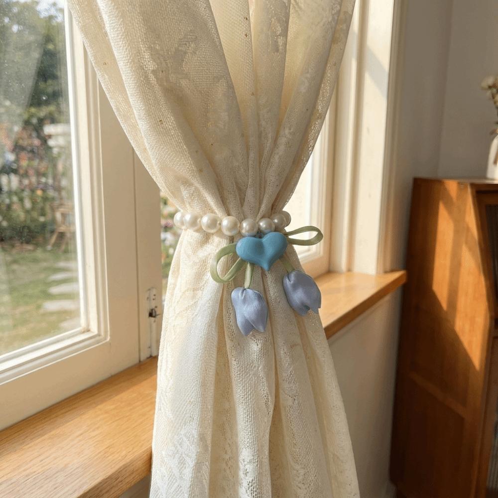 Decorative Flowers Curtain Straps Adjustable Pearl Curtain Buckle Tulip Gauze Curtain Tie Bedroom