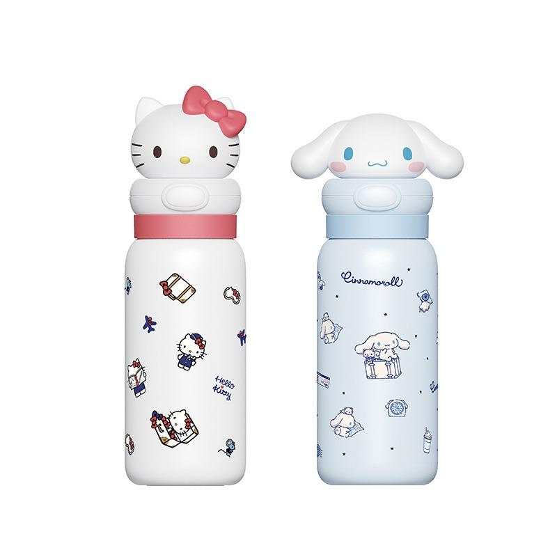 Sanrio Thermos Cup 400ml stainless Steel Cartoon Straw Cups with Lifting Rope Hello Kitty My Melody Portable Kids Water Bottle