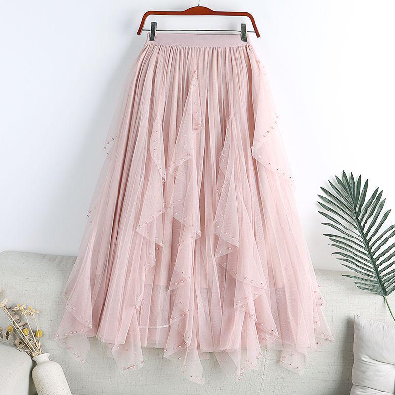 Women's Irregular A-line High Waist Mesh Skirt, 2025 Spring/Autumn