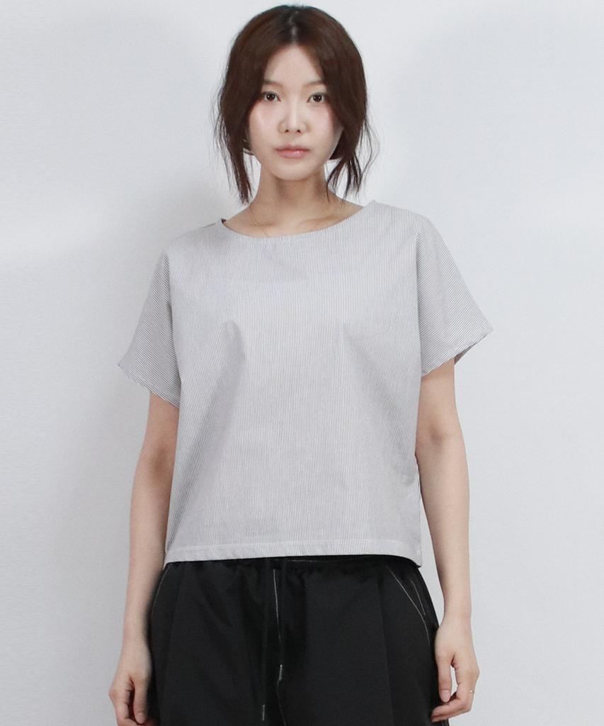 Deumakeu Stripe Mini French Short Sleeve Shirt Black
