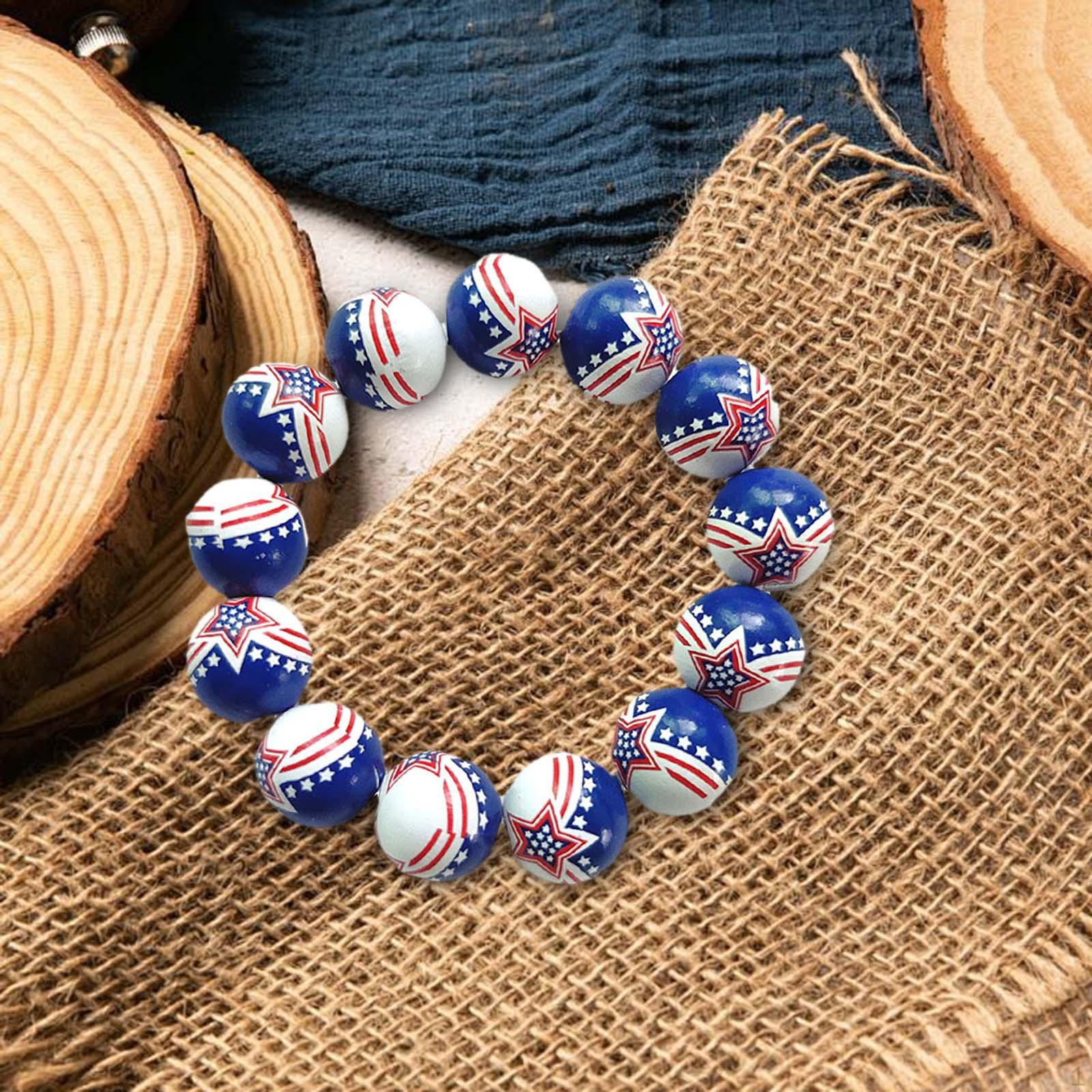 

Браслет «4 июля» из бисера для взрослых, модный ювелирный браслет, деревянная бусина, независимость Style C