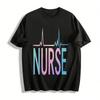 Gradient ECG Pattern Nurse Themed Casual T-Shirt Pure Cotton T-shirt