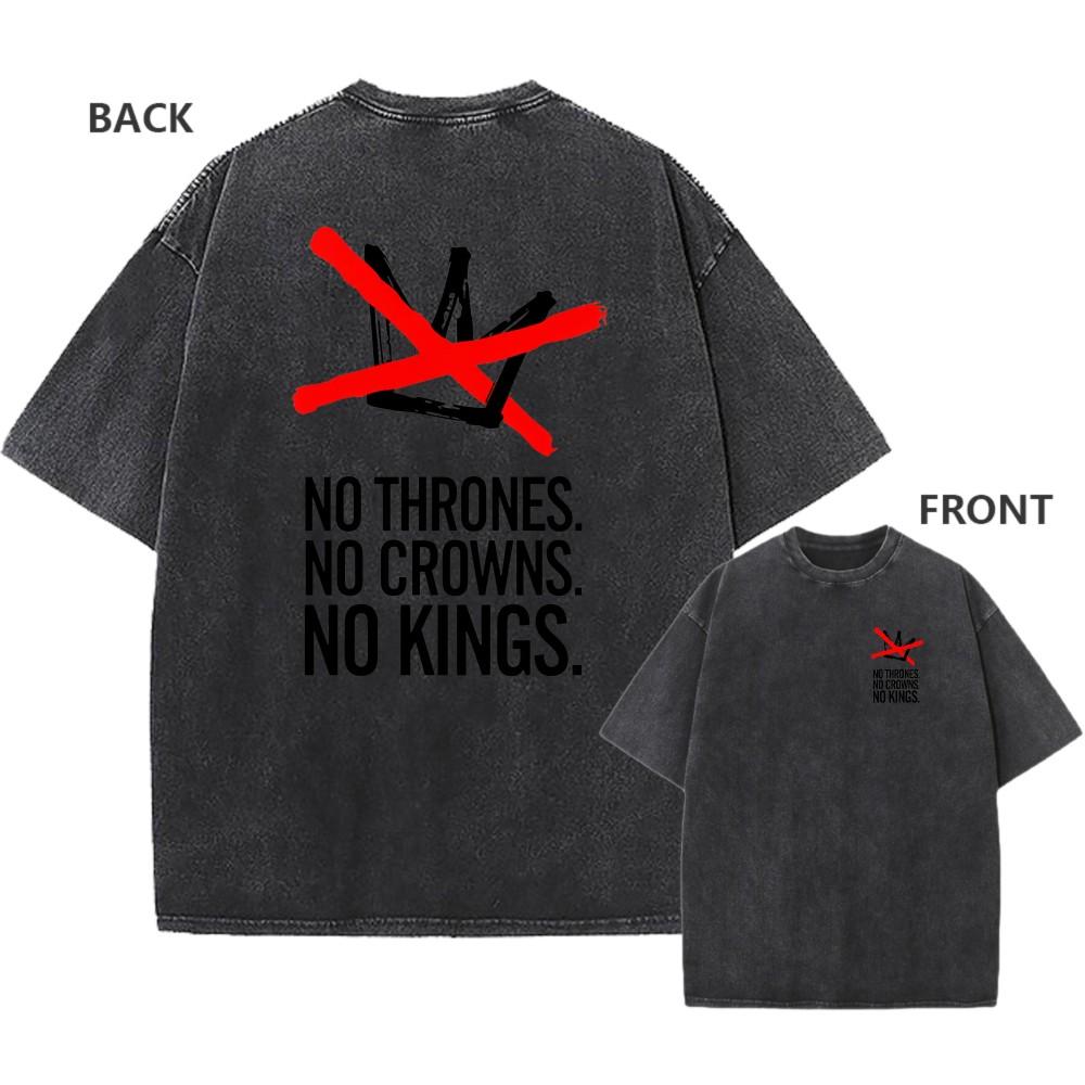 Men s Oversized Acid Wash Vintage 100% Cotton Retro No Kings Graphic Tee S разноцветный