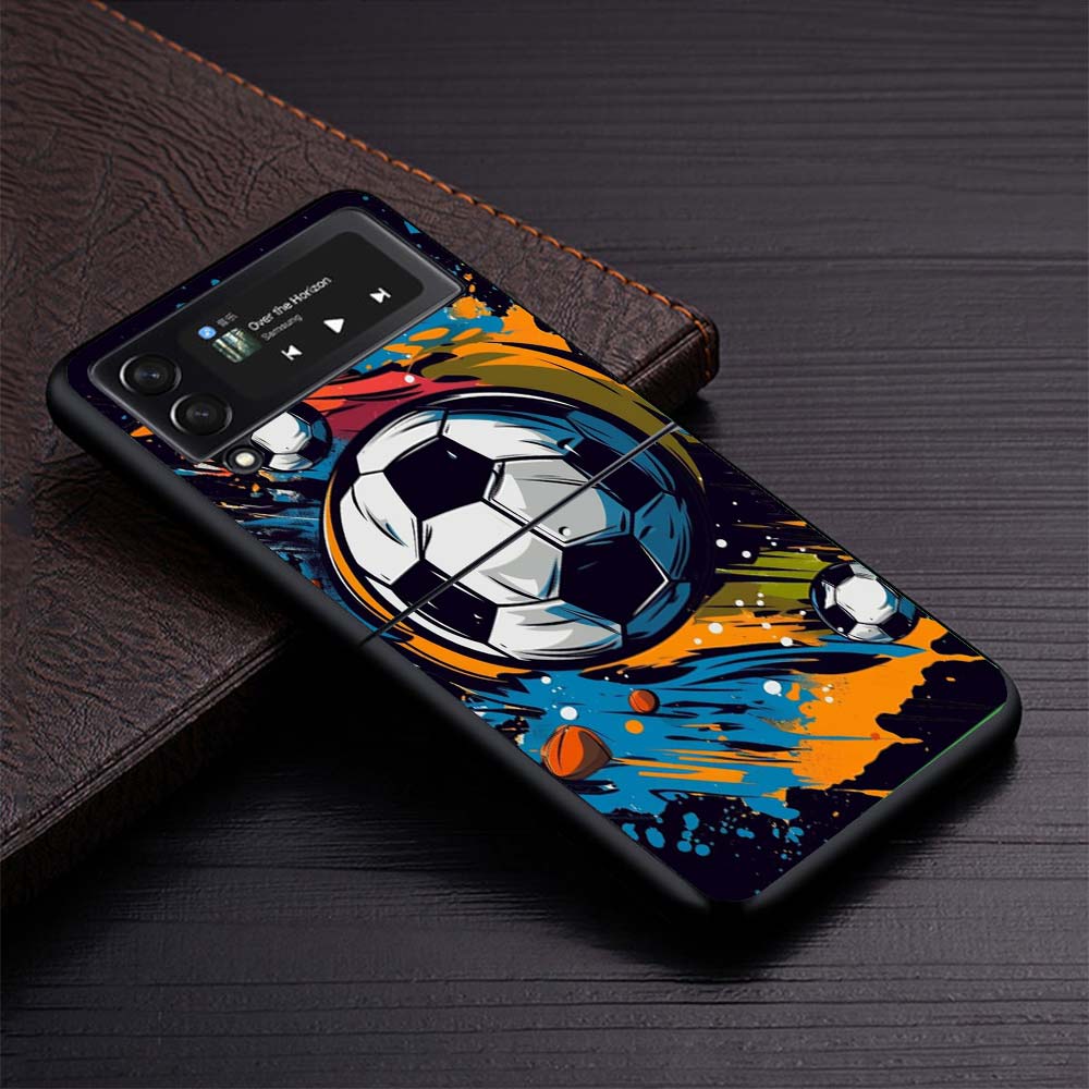 Football Soccer Ball Design Phone Case For Samsung Galaxy Z Flip3 Flip4 Flip5 Flip6 Flip7 For Z Flip 7 6 5 4 3 5G Hard Folding C