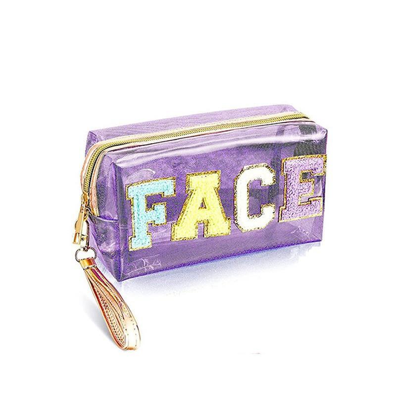 

Laser, Pvc, Makeup Bag, Large Capacity, Embroidered Letter Stickers, Toiletry Bag, Convenient, Portable Storage Bag 18*8*10cm