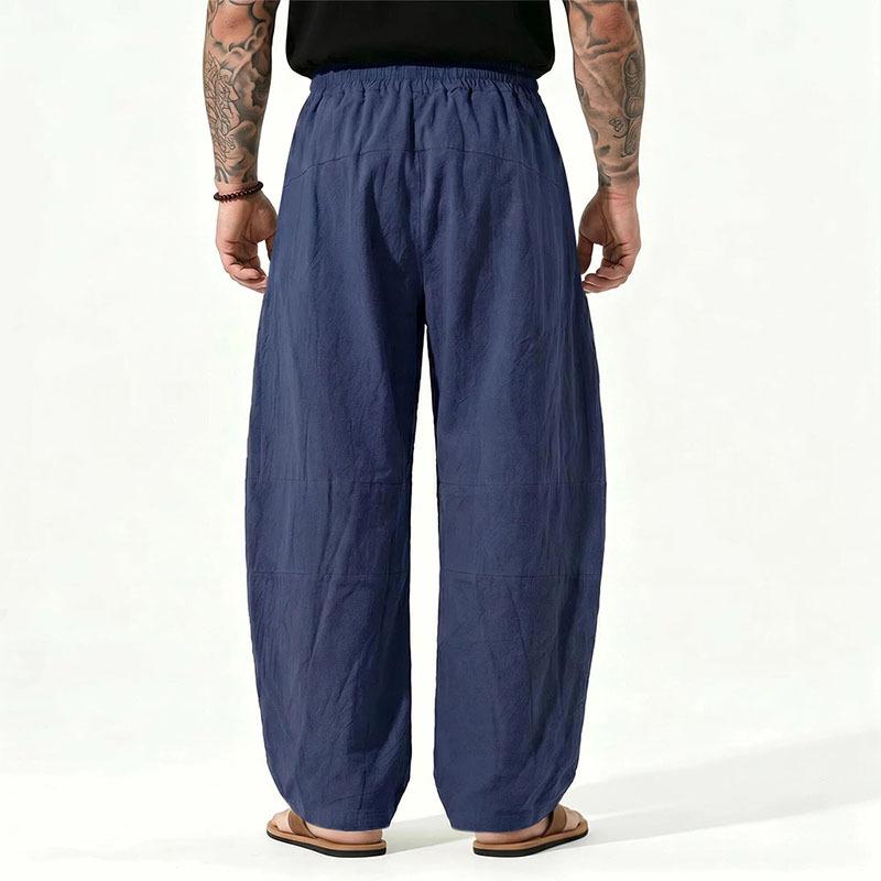 Men S Loose Fit Linen Blend Long Pants Solid Color Breathable