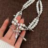 Gothic Multi-layer Stacked White Beaded Necklace Women's Accessories Niche Design Sense Premium Neck Chain Collarbone Chain Jewelry