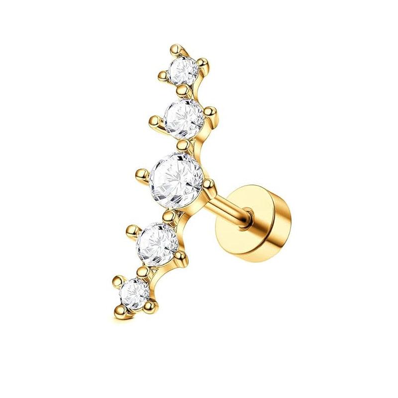 Bobisty 1pc 16G Cartilage Earring Stainless Steel Opal CZ Earrings Flat Back Cartilage Conch Helix Piercing Jewelry for Women