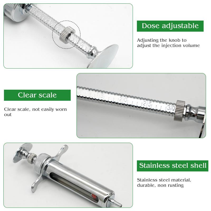 1pcs Reusable Stainless Steel Syringe Hypodermic Veterinary Animal Syringe for Pig Cattle Sheep Injector Vet Tools Farm Supplies