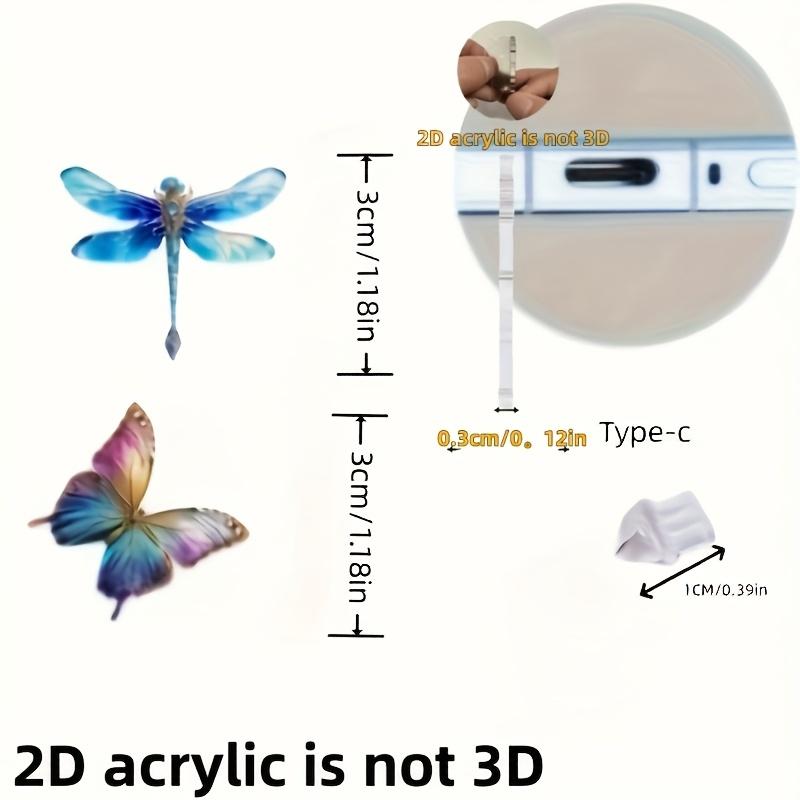 2D Flat 2pcs Beautiful Dragonfly and Butterfly 2D Plane Drawing Acrylic Mobile Phone Dustproof Plug
