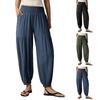 Women Elastic High Waist Pant Casual Fit Wide Leg Long Pants Trousers With Pockets