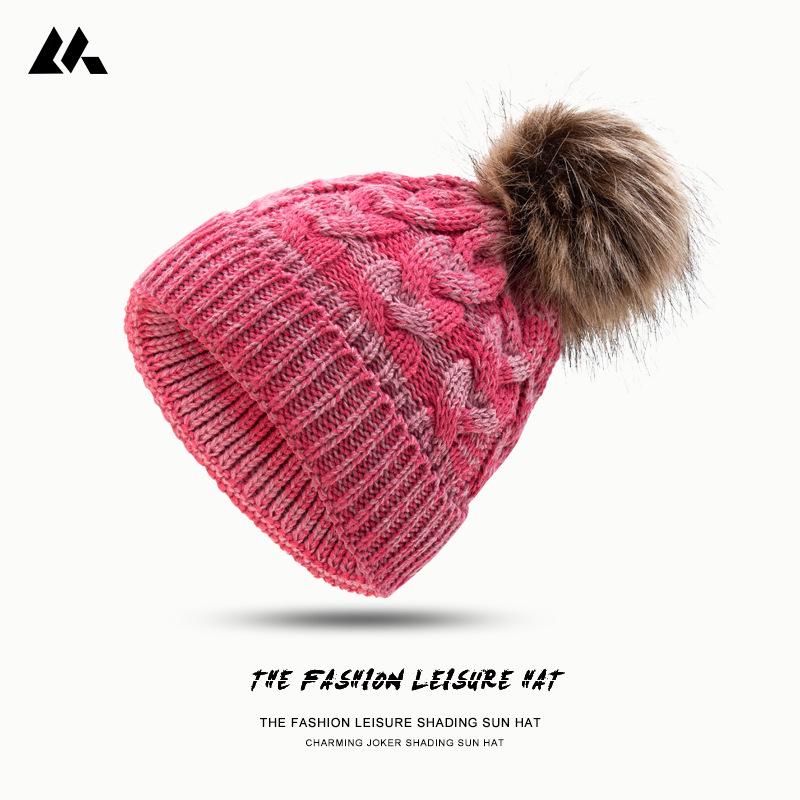 Large Pom-Pom Thick Woolen Beanie for Women and Children - Trendy Cable Knit Design for Autumn and Winter