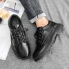 Black Round Toe Thick Sole Men's Leather Shoes Comfortable Low Price New in Elegant High Quality Fashion 2025 Male Casual Shoe