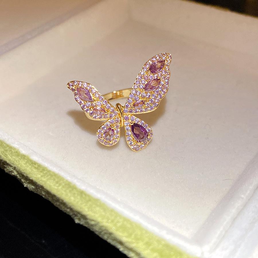 Pink Diamond Butterfly Zirconia Open Ring with Exquisite High-Grade Feel - Korean & Ins Style