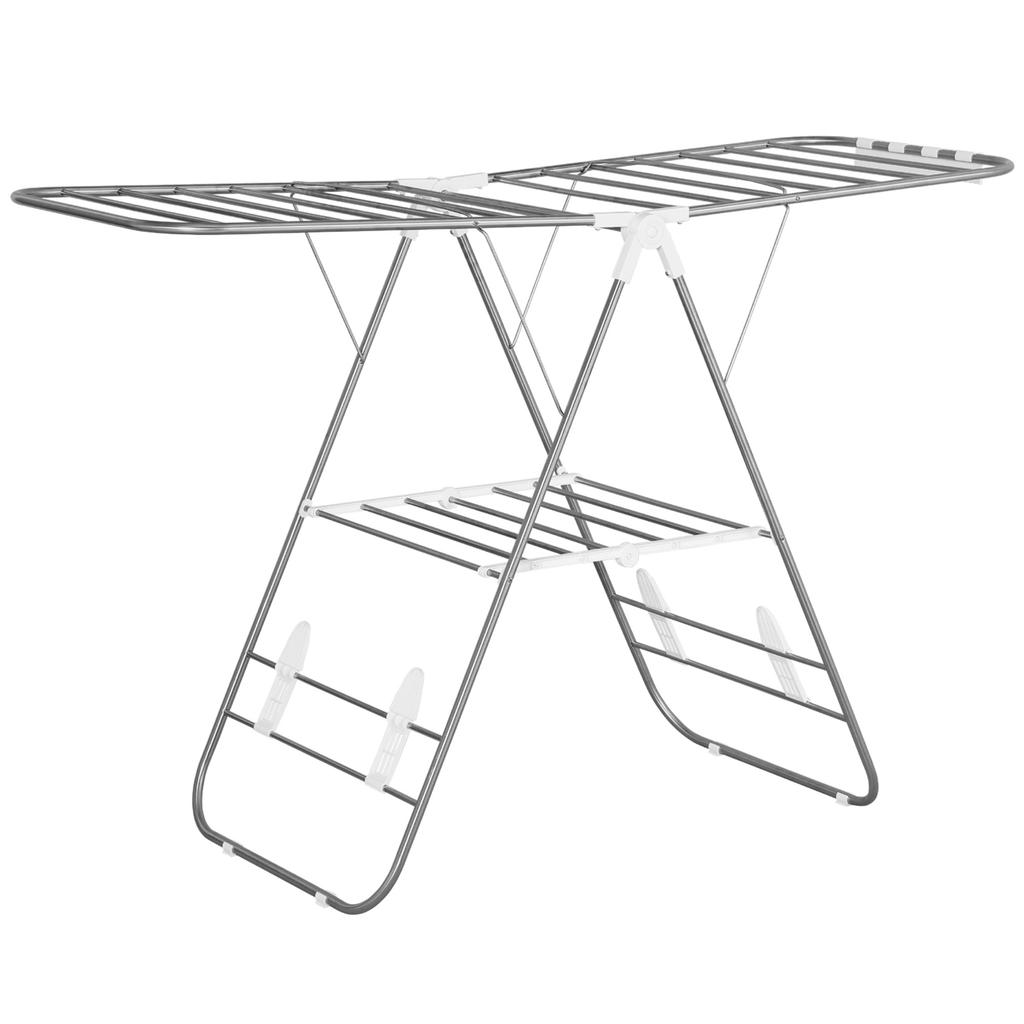 Clothes Airer 1.48 M Drying Length Portable Standing Dryer with Telescopic Rods, Wing Clothes Airer Clothes Dryer for Indoor and Outdoor, Silver+White