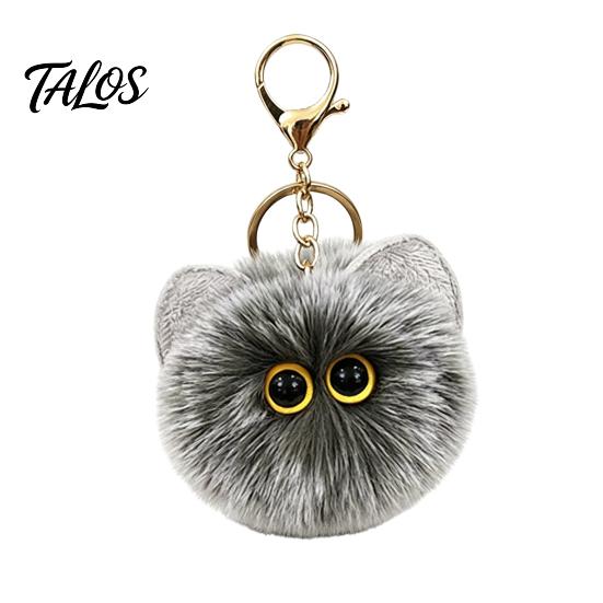 Soft Pompom Keychain Plush Cat Ball Keychain, Fluffy Kitten Bag Charm, Pendant with Lightweight Metal Lobster Clasp, Backpacks Keys Decorative