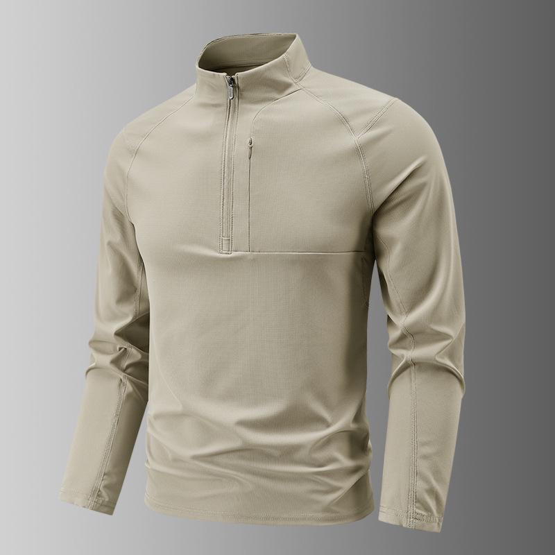 Men s Spring/Autumn Long Sleeve Polo Shirt with Stand Collar, Half Zip, and Embroidered Print L