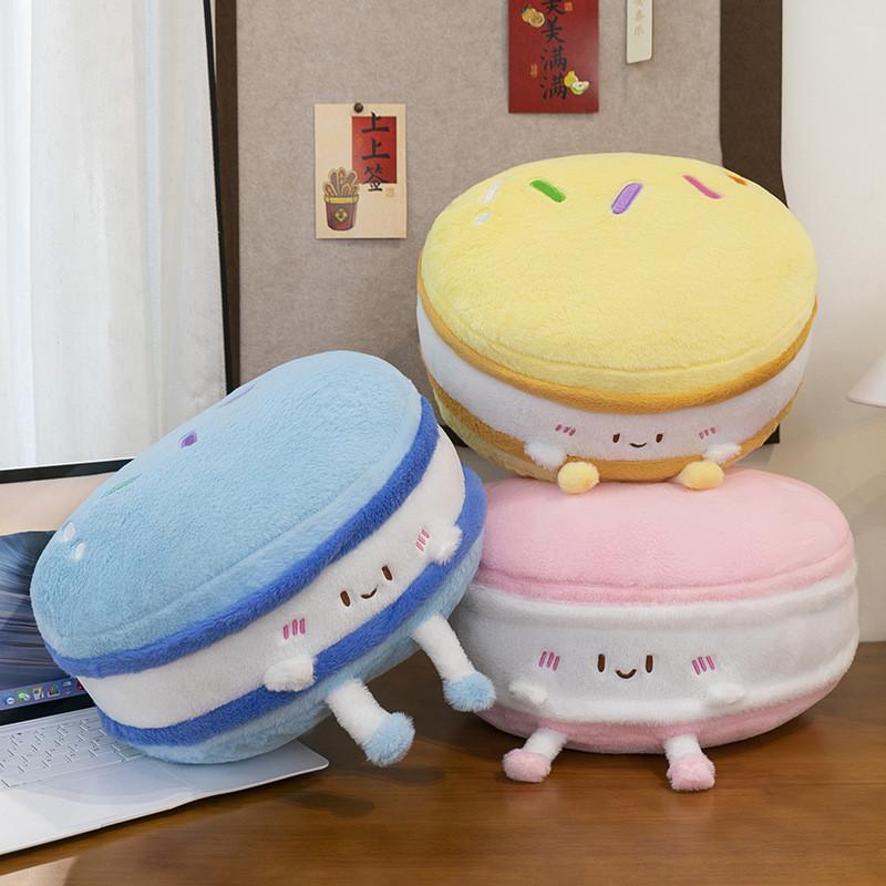 Plush Biscuits Soft Bear Cushion With Macaron Motif For Kids Bed Decor Play And