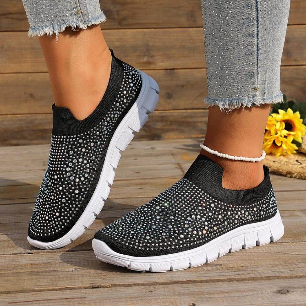 Summer New Women's Glitter Mesh Slip-On Sneakers Shiny Rhineste Breathable Lightweight Casual Walking Shoes Multiple Colors