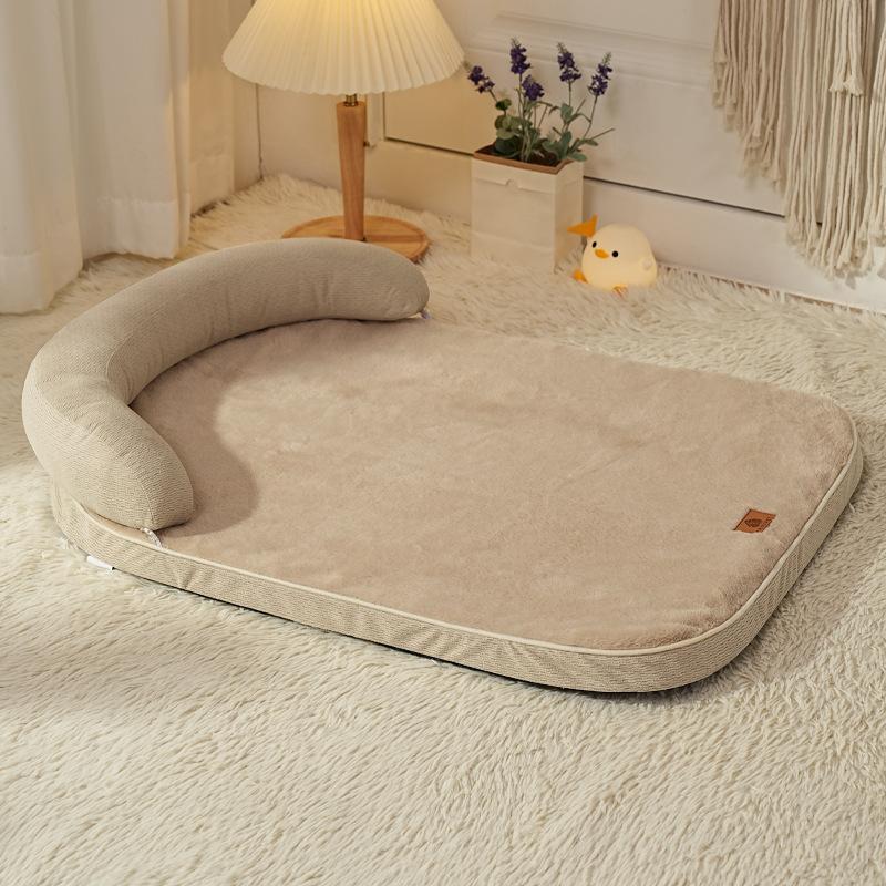 

1PC Solid Color Corduroy Dog Sleeping Bed with Neck Protection Pillow Soft Warm Pet Cushion for Indoor Dogs Cats Sleep Supplies S (64x49x12cm)