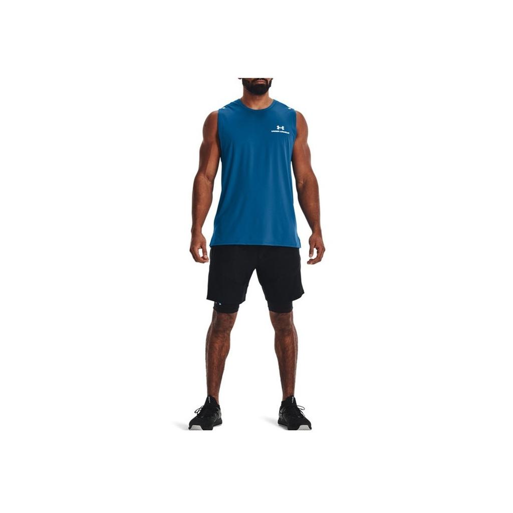 Under Armour Rush Series Energy Reflective Logo Solid Crew Neck Sleeveless Top Men Tops Blue 1366139-899