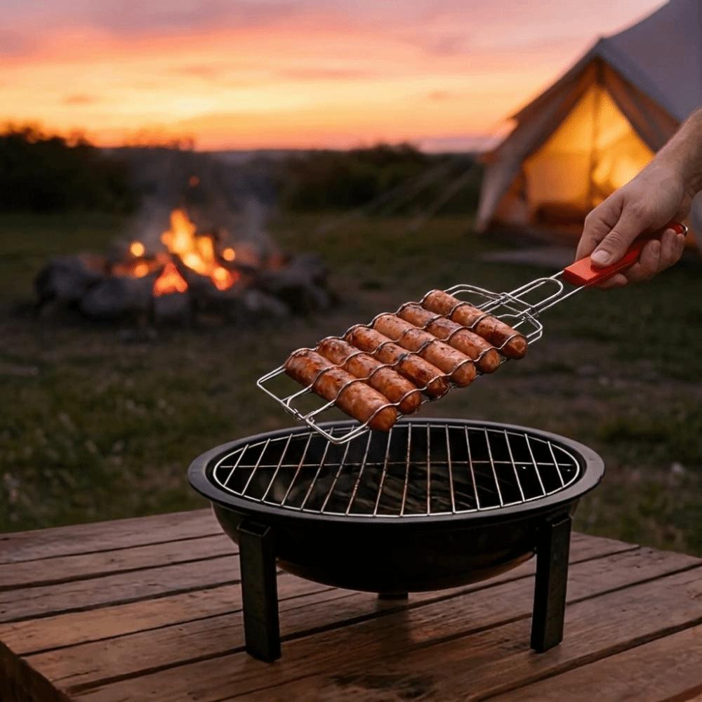 Detachable Sausage Barbecue Net Non Stick Barbecue Net Clip  for Outdoor Camping